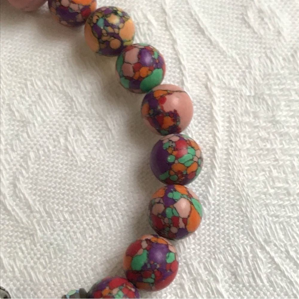 Multicolor Beaded Skull Stretch Bracelet Gothic Boho One Size - Picture 11 of 16